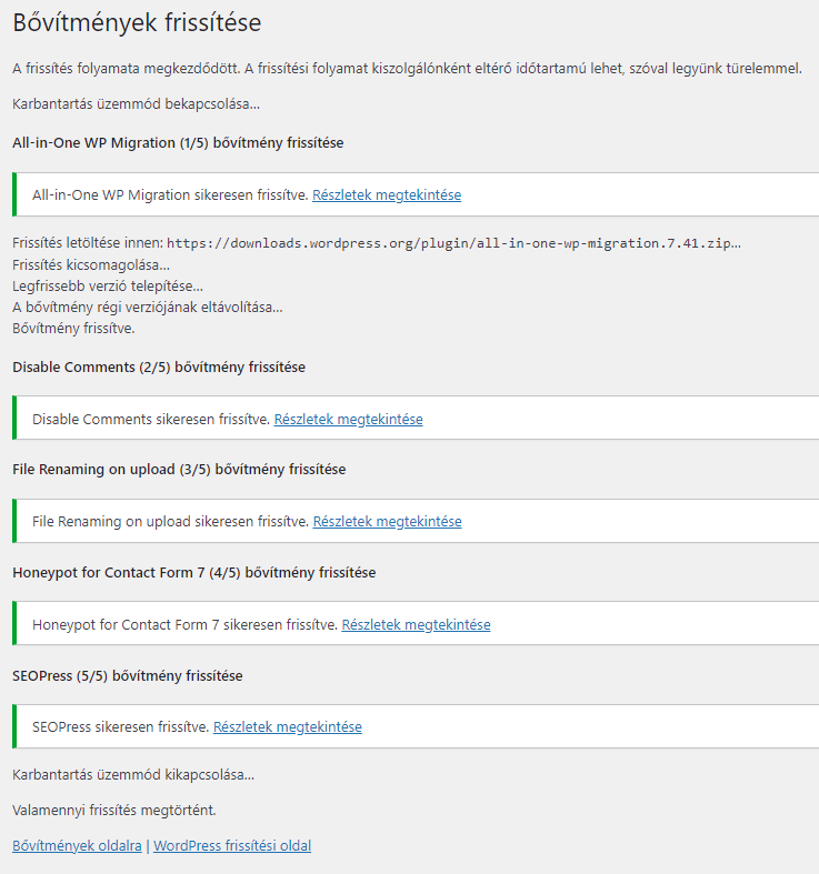 wordpress bovitmeny frissites utan