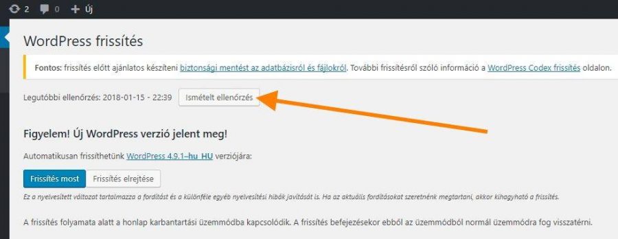 WordPress ismetelt frissites jelzes eltuntetese rotisoft