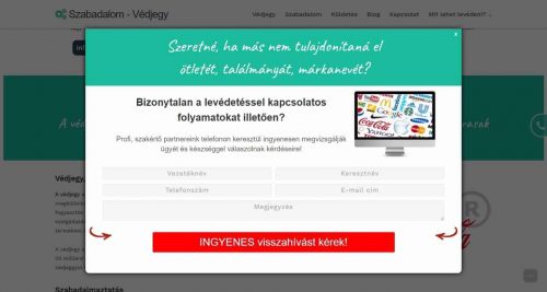 Szabadalom vedjegy popup